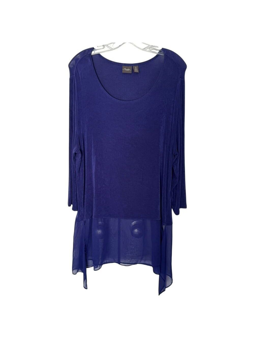Chico's Travelers Royal Blue Slinky Knit Chiffon Trim Tunic Top Sz 3